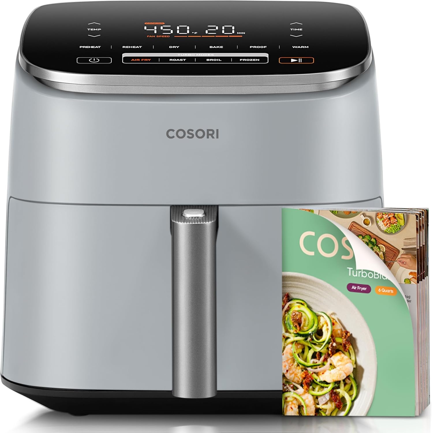 Cosori TurboBlaze 6 Qt Air Fryer, Ceramic Coating, 9-in-1, Light Gray