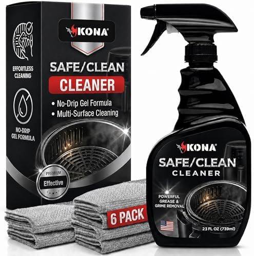 Kona Safe/Clean Air Fryer Cleaner and Degreaser Kit, 23oz Fume-Free No-Drip Gel Spray with 6 Stainless Steel Scrub Cloths