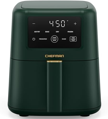 Chefman Compact Air Fryer 3.5 QT, Slim Design, 4-in-1, Nonstick Ceramic, Dishwasher-Safe