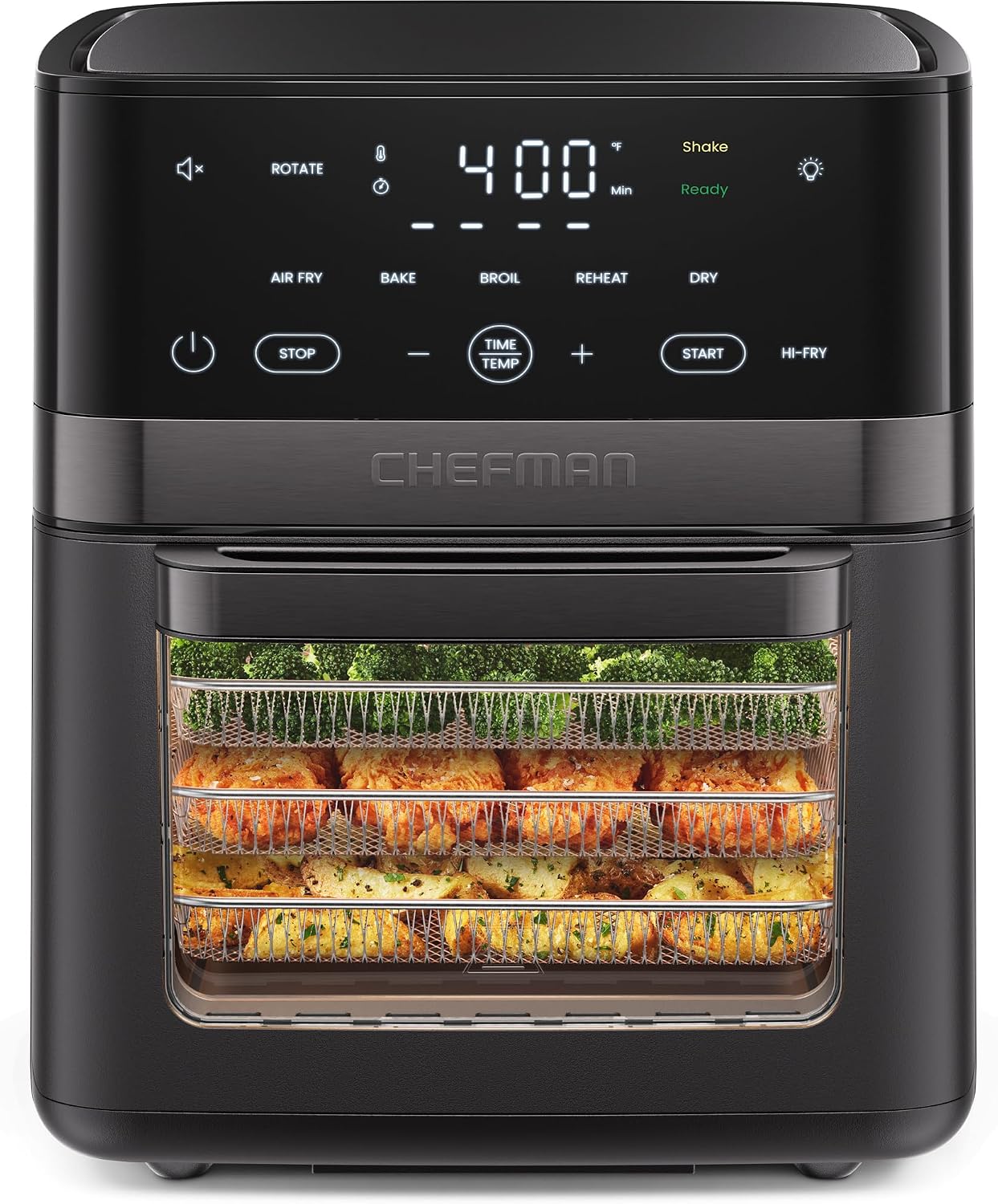Chefman Air Fryer 6-in-1, XL 14-Quart Multifunctional Airfryer with Touchscreen Controls, Rotisserie, Food Dehydrator, Convection Oven, Bake, Broil, and Reheat Functions, Windowed Door - Black